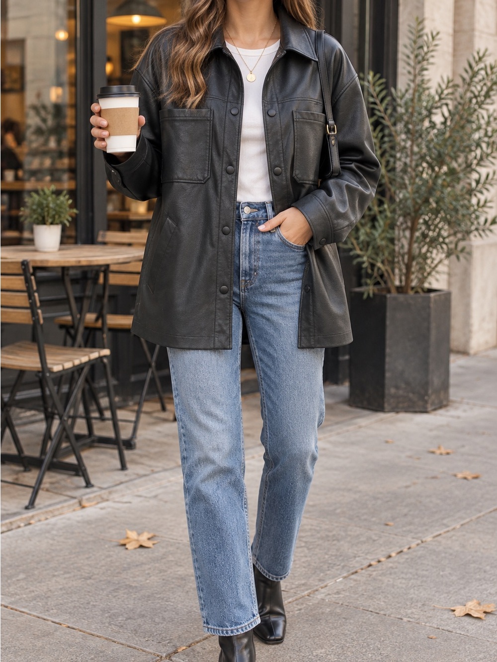 Collusion Women's Black Faux Leather Button-Front Jacket